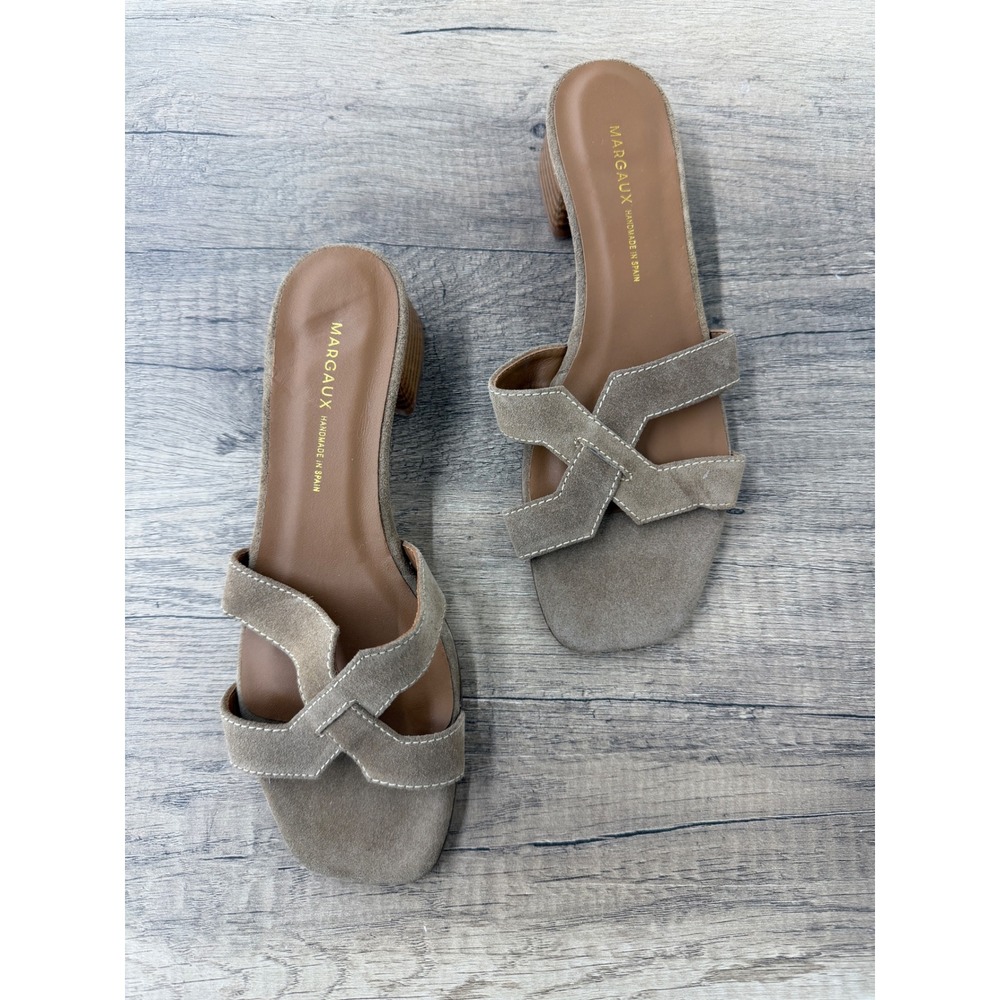 Margaux The Mule Taupe Suede Crisscross Block Heel Sandals Size 36 M